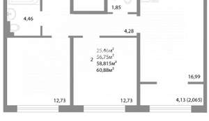 2-к квартира, вторичка, 59м2, 17/17 этаж