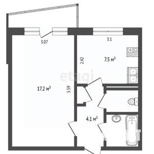 1-к квартира, вторичка, 33м2, 7/9 этаж