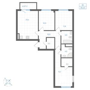 3-к квартира, вторичка, 85м2, 8/9 этаж
