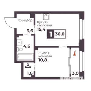 1-к квартира, вторичка, 36м2, 15/18 этаж