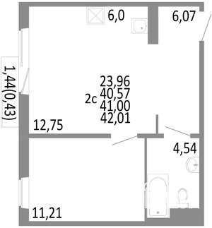 2-к квартира, строящийся дом, 41м2, 9/10 этаж