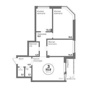 3-к квартира, вторичка, 94м2, 9/22 этаж