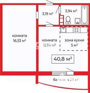 1-к квартира, вторичка, 41м2, 1/16 этаж