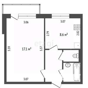 1-к квартира, вторичка, 34м2, 9/10 этаж