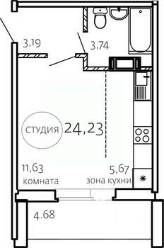 Студия квартира, строящийся дом, 24м2, 5/10 этаж