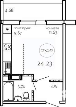 Студия квартира, строящийся дом, 24м2, 2/10 этаж