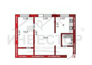 2-к квартира, вторичка, 46м2, 2/5 этаж