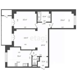 3-к квартира, вторичка, 82м2, 9/19 этаж