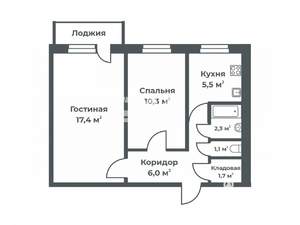 2-к квартира, вторичка, 44м2, 3/5 этаж