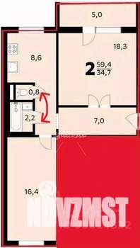 2-к квартира, вторичка, 57м2, 3/10 этаж