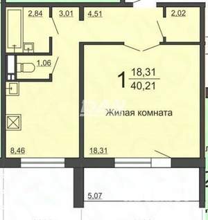 1-к квартира, вторичка, 42м2, 8/10 этаж