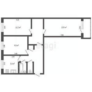 3-к квартира, вторичка, 56м2, 2/9 этаж
