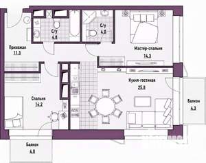 2-к квартира, вторичка, 70м2, 5/16 этаж
