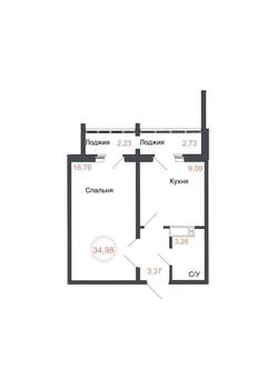 1-к квартира, вторичка, 35м2, 14/16 этаж