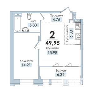 2-к квартира, вторичка, 50м2, 2/10 этаж