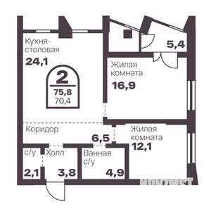 2-к квартира, вторичка, 70м2, 10/24 этаж