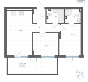 2-к квартира, вторичка, 62м2, 1/18 этаж