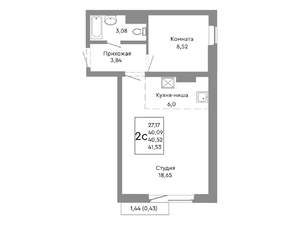 2-к квартира, строящийся дом, 41м2, 6/10 этаж