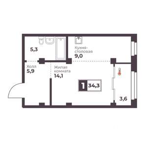 1-к квартира, строящийся дом, 34м2, 5/18 этаж