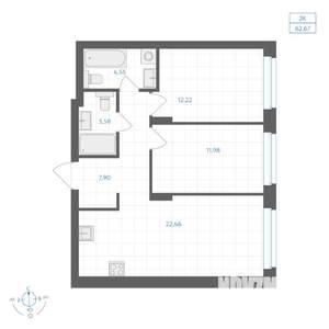 2-к квартира, вторичка, 63м2, 12/30 этаж