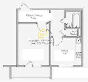 1-к квартира, вторичка, 34м2, 5/9 этаж