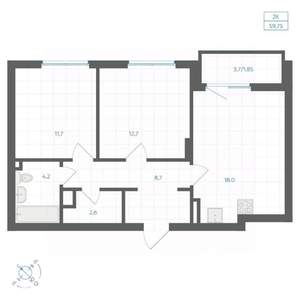 2-к квартира, вторичка, 60м2, 2/18 этаж