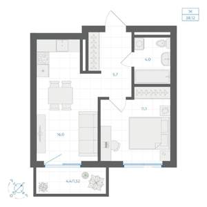 1-к квартира, вторичка, 38м2, 8/14 этаж