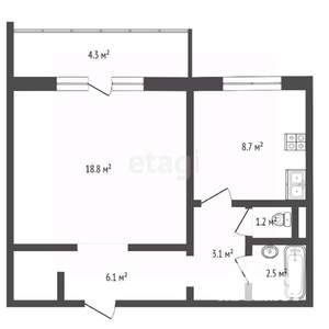 1-к квартира, вторичка, 33м2, 9/9 этаж