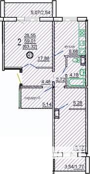 2-к квартира, вторичка, 64м2, 1/10 этаж