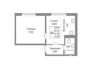 2-к квартира, строящийся дом, 42м2, 2/10 этаж