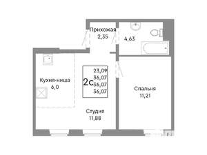 2-к квартира, вторичка, 36м2, 2/10 этаж