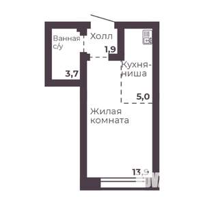 1-к квартира, вторичка, 25м2, 7/17 этаж