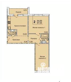 2-к квартира, вторичка, 67м2, 9/10 этаж