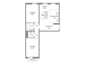 3-к квартира, строящийся дом, 57м2, 6/10 этаж
