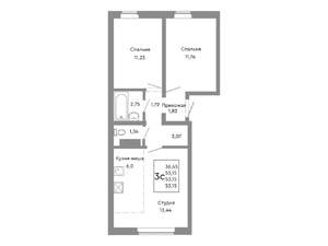 3-к квартира, строящийся дом, 53м2, 2/10 этаж