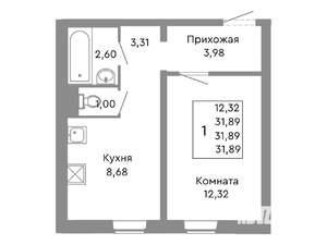 1-к квартира, строящийся дом, 32м2, 2/10 этаж
