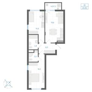 2-к квартира, вторичка, 66м2, 6/14 этаж