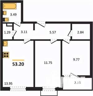 2-к квартира, вторичка, 53м2, 10/10 этаж