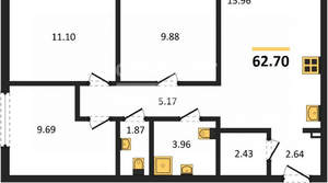 3-к квартира, вторичка, 63м2, 5/10 этаж