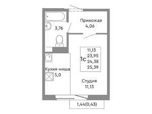 Студия квартира, строящийся дом, 24м2, 9/10 этаж