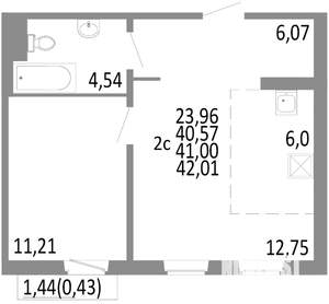2-к квартира, строящийся дом, 41м2, 3/10 этаж