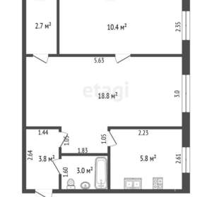 2-к квартира, вторичка, 45м2, 1/5 этаж