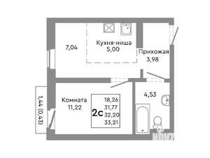 2-к квартира, строящийся дом, 32м2, 9/10 этаж