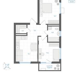 2-к квартира, вторичка, 53м2, 4/18 этаж