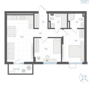 2-к квартира, вторичка, 58м2, 3/18 этаж