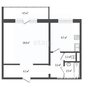 1-к квартира, вторичка, 40м2, 8/9 этаж