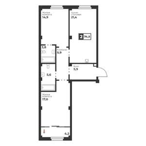 2-к квартира, строящийся дом, 75м2, 10/18 этаж