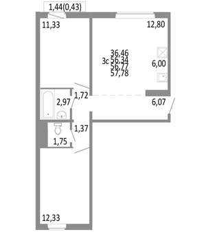 3-к квартира, строящийся дом, 57м2, 9/10 этаж