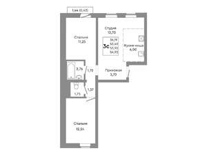 Студия квартира, строящийся дом, 54м2, 6/10 этаж