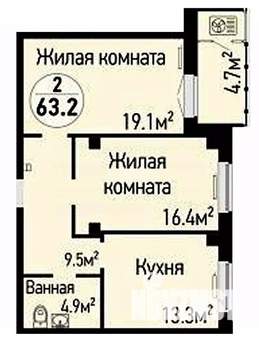 2-к квартира, вторичка, 63м2, 19/19 этаж